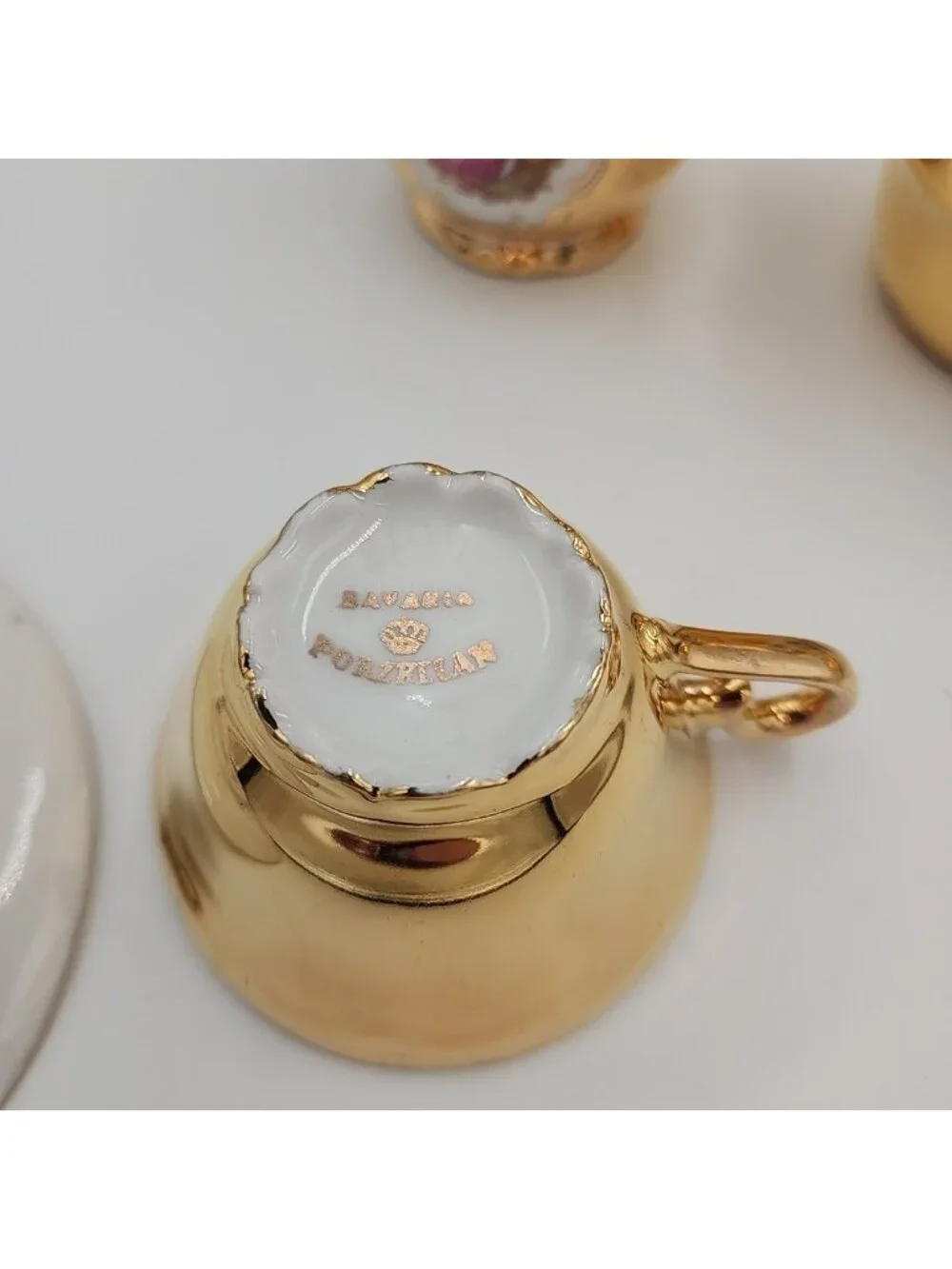 Vintage Porcelain STW Bavaria Gold Tea Set 15 Pc Germany Sugar Creamer Pot Cup